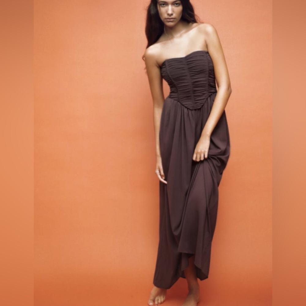 Zara Strapless Brown Maxi Dress